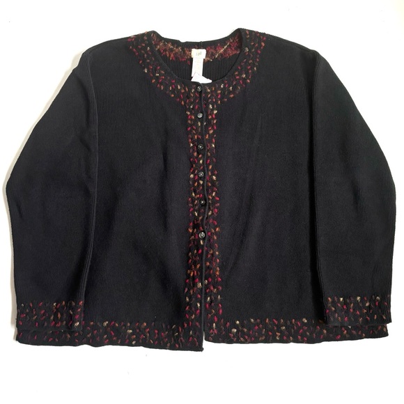 J. Jill Cotton Wool Floral Embroidered Cardigan Sweater Button Front Black Sz 2X - Picture 17 of 17